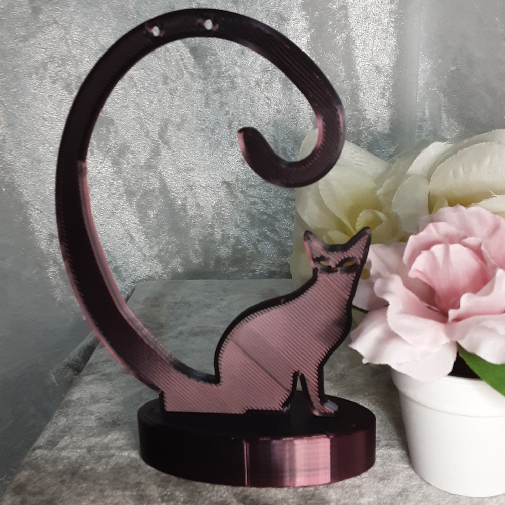 Handmade Cat Earring Stand Display 3D Printed Black Burgundy - Picture 3 of 4